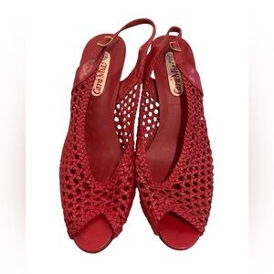 Vintage Cara Mia Woven Red Peep Toe Slingback Heels | Made in Taiwan ROC | 7.5M
